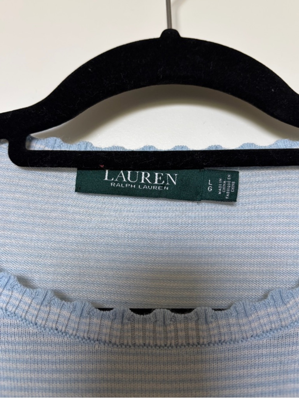 Lauren- Ralph Lauren Light Blue & White Striped Knit Tee - Picture 3 of 8